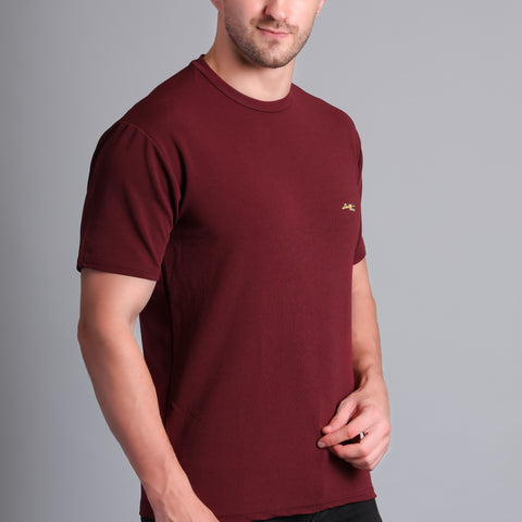 Men’s Maroon Round Neck Half Sleeve T-Shirt -Marrom Cotton NS-31