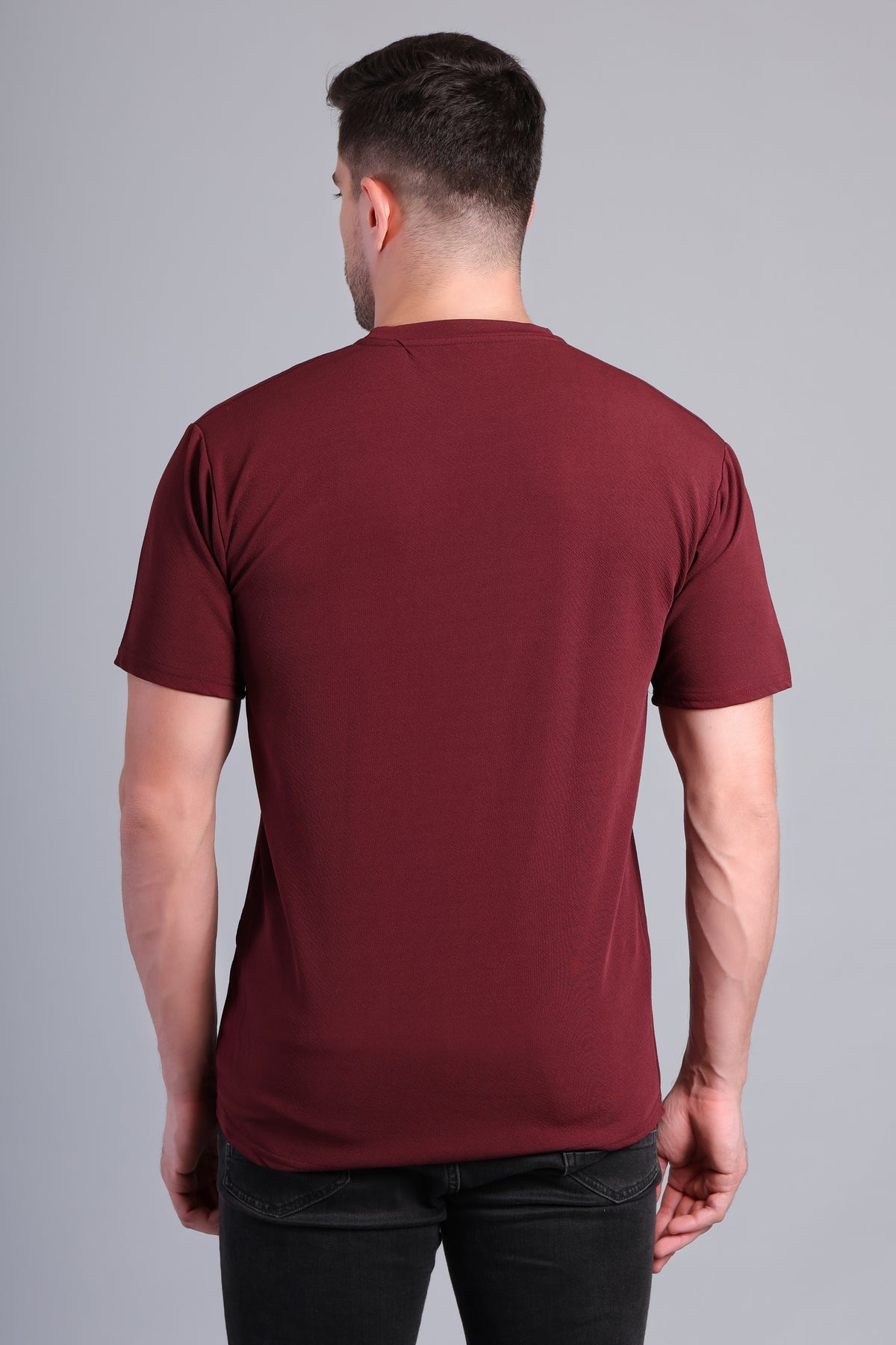 Men’s Maroon Round Neck Half Sleeve T-Shirt -Marrom Cotton NS-31