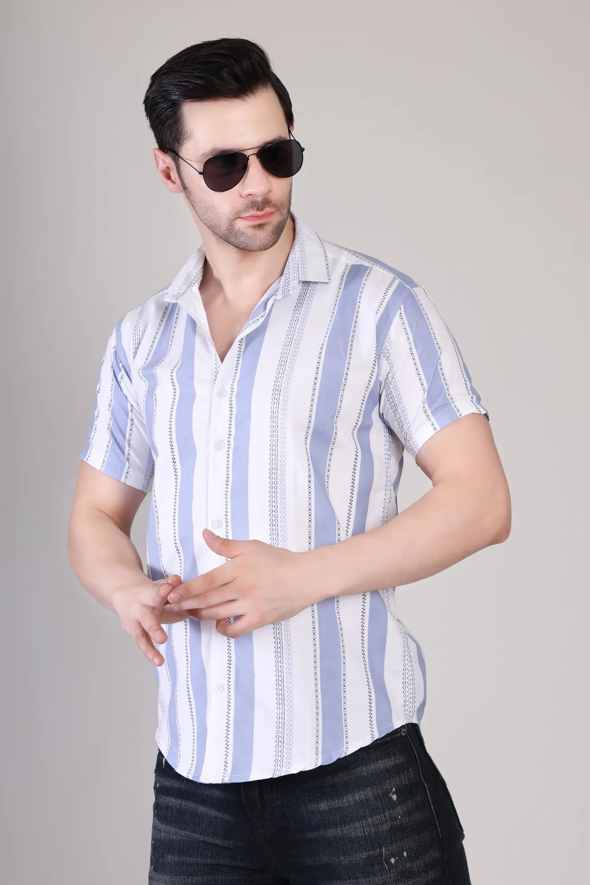 Men's Casual Half Sleeve Shirt - Striped | UHSS-171