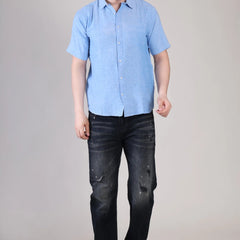 Men's Casual Half Sleeve Shirt - Blue | BHS-124