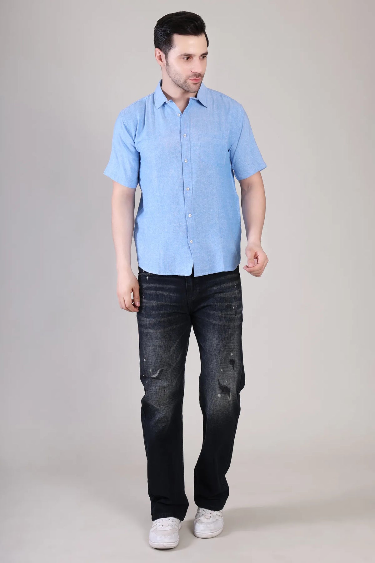 Men's Casual Half Sleeve Shirt - Blue | BHS-124