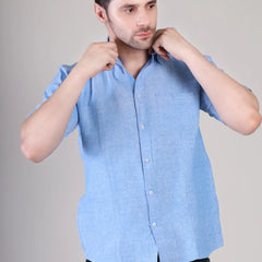 Men's Casual Half Sleeve Shirt - Blue | BHS-124