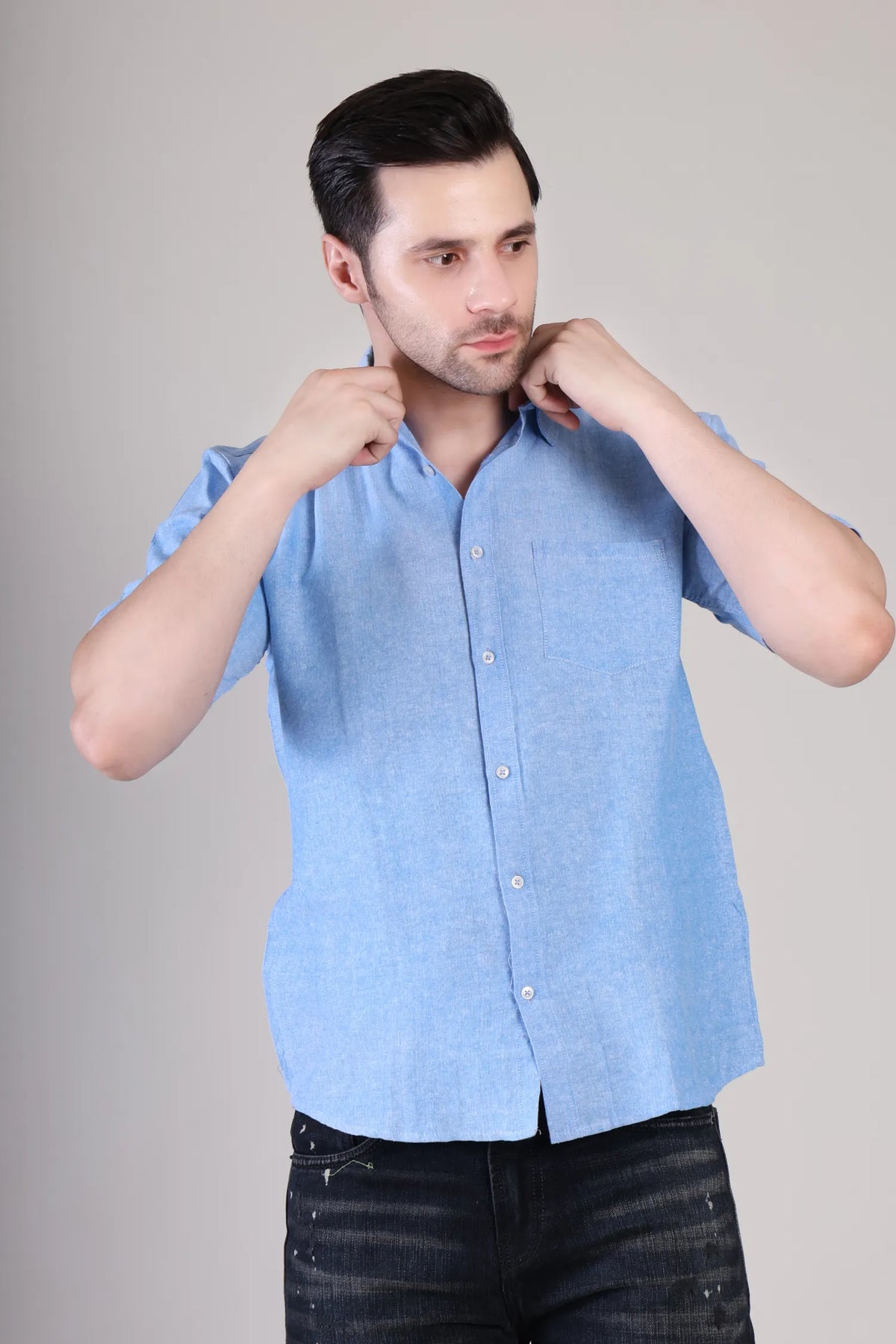 Men's Casual Half Sleeve Shirt - Blue | BHS-124