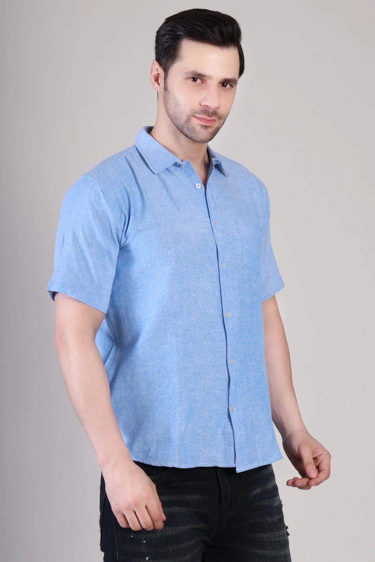 Men's Casual Half Sleeve Shirt - Blue | BHS-124