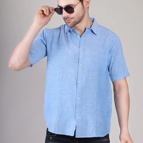 Men's Casual Half Sleeve Shirt - Blue | BHS-124