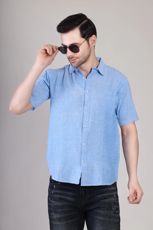 Men's Casual Half Sleeve Shirt - Blue | UHSS-124