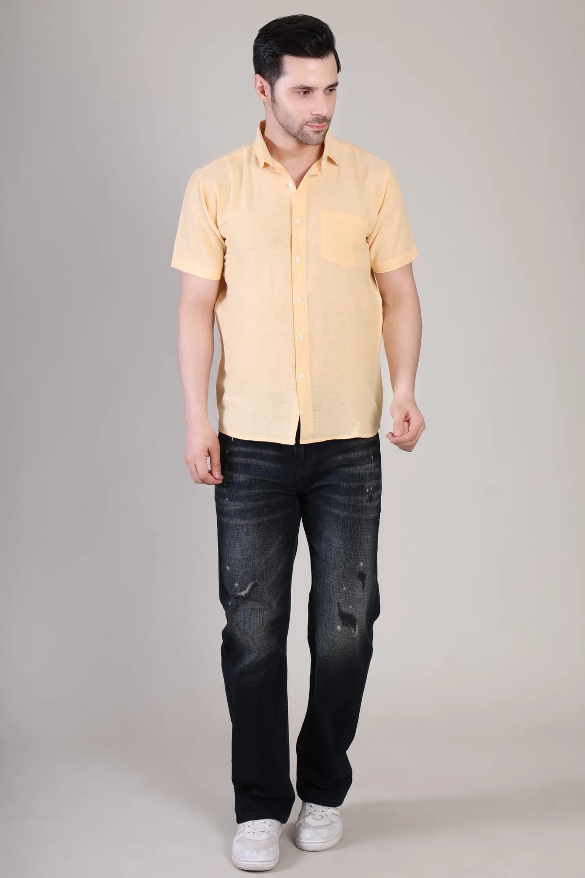 Men's Casual Half Sleeve Shirt - Beige | BHS-123