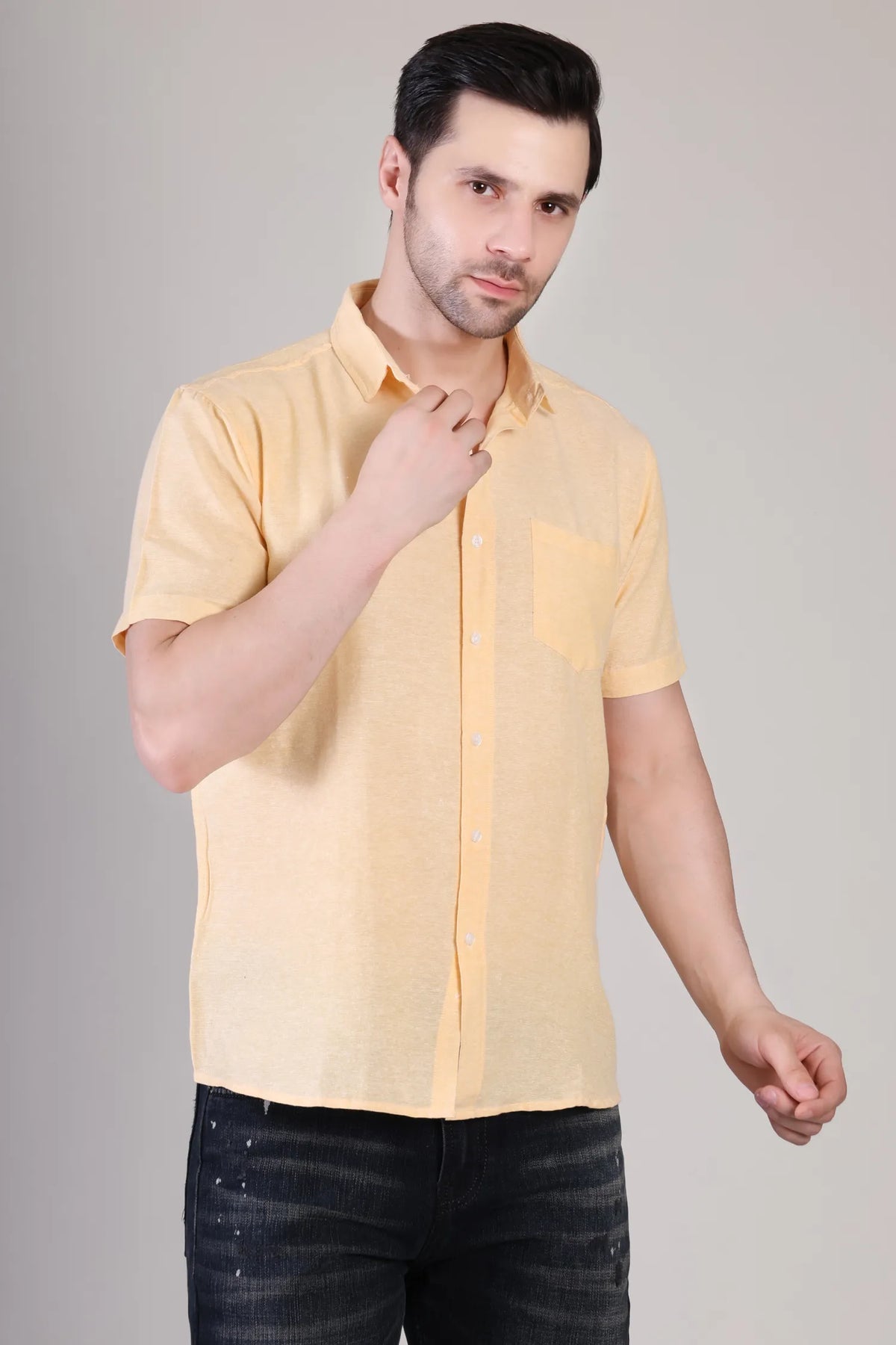 Men's Casual Half Sleeve Shirt - Beige | BHS-123