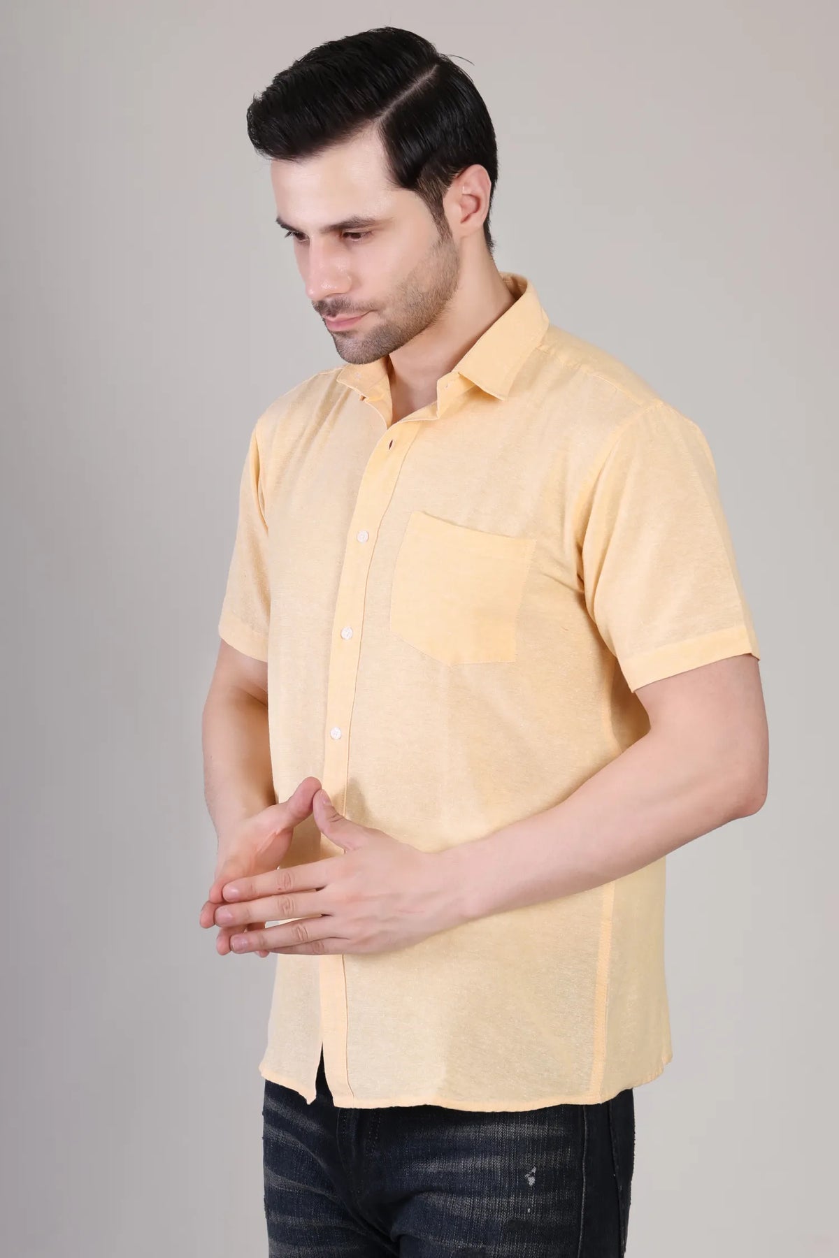 Men's Casual Half Sleeve Shirt - Beige | BHS-123