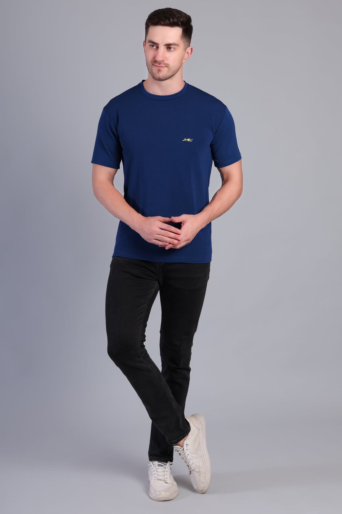 Men’s Navy Blue Round Neck Half Sleeve T-Shirt-NS-30