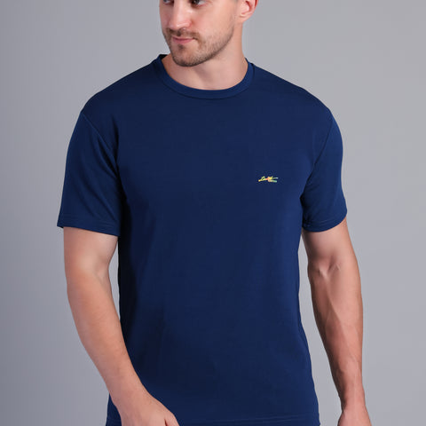 Men’s Navy Blue Round Neck Half Sleeve T-Shirt-NS-30