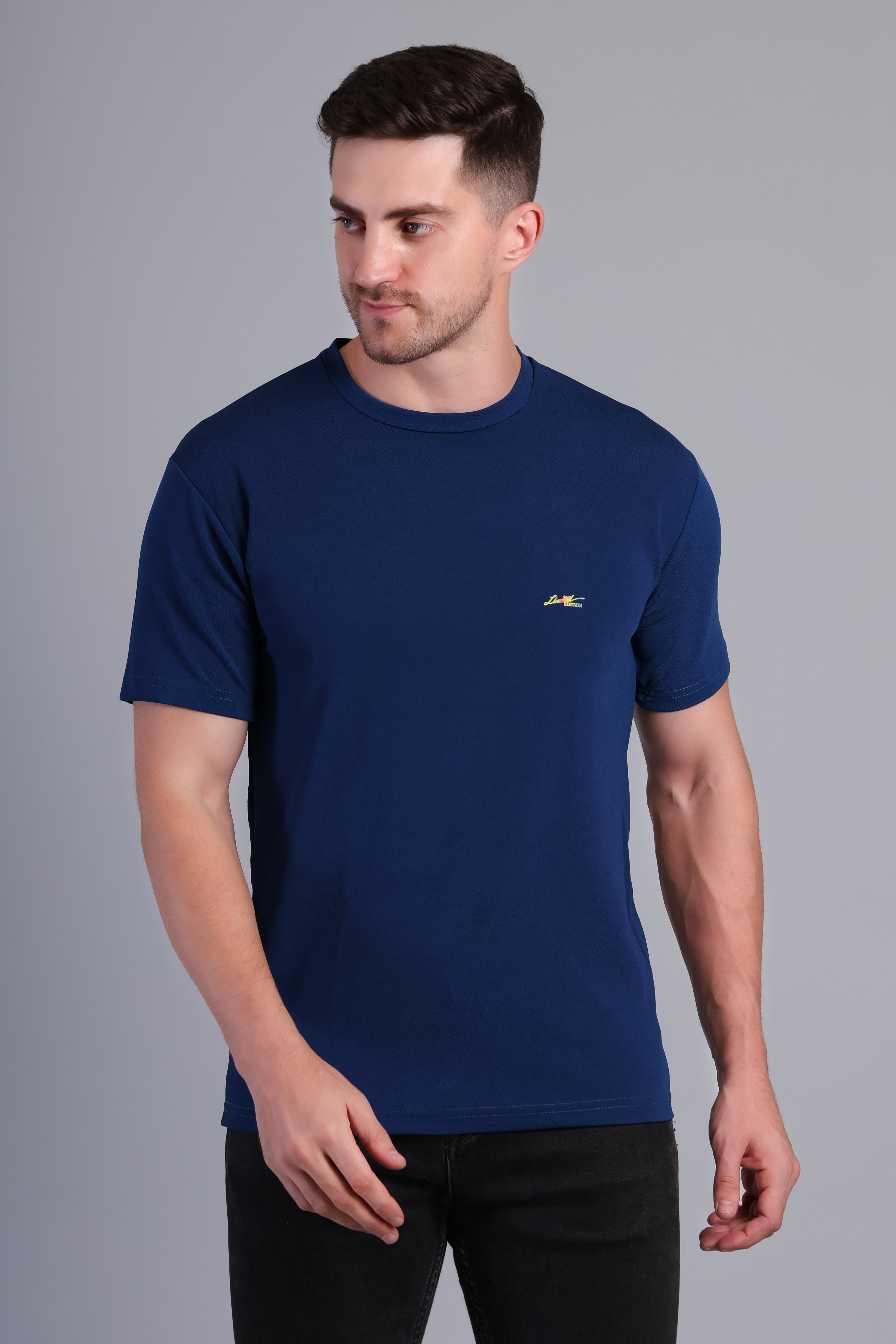 Men’s Navy Blue Round Neck Half Sleeve T-Shirt-TS-230