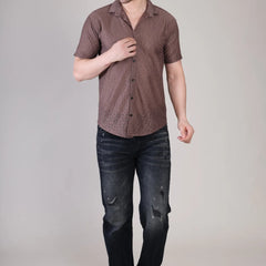 Men's Casual Half Sleeve Shirt - Light Brown | UHSS-149