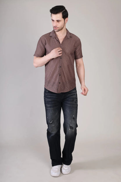 Men's Casual Half Sleeve Shirt - Light Brown | UHSS-149
