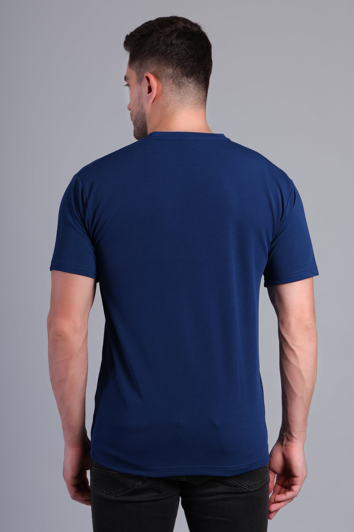 Men’s Navy Blue Round Neck Half Sleeve T-Shirt-NS-30