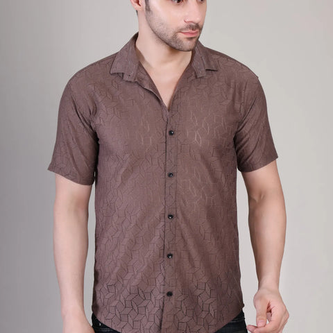 Men's Casual Half Sleeve Shirt - Light Brown | UHSS-149