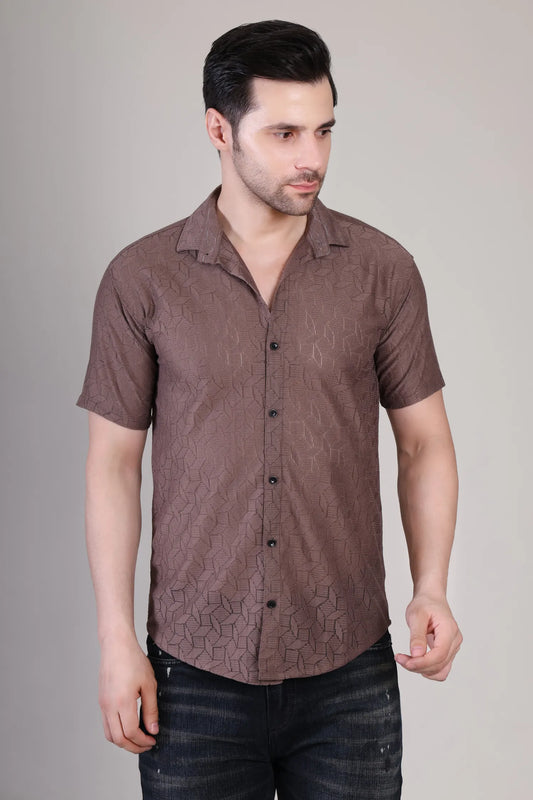 Men's Casual Half Sleeve Shirt - Light Brown | UHSS-149