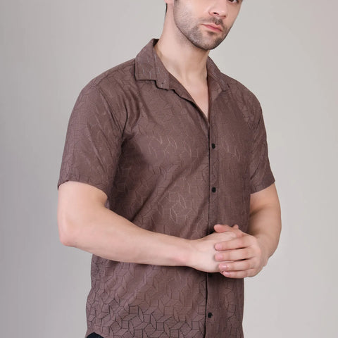 Men's Casual Half Sleeve Shirt - Light Brown | UHSS-149