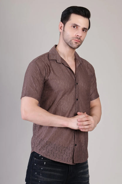 Men's Casual Half Sleeve Shirt - Light Brown | UHSS-149