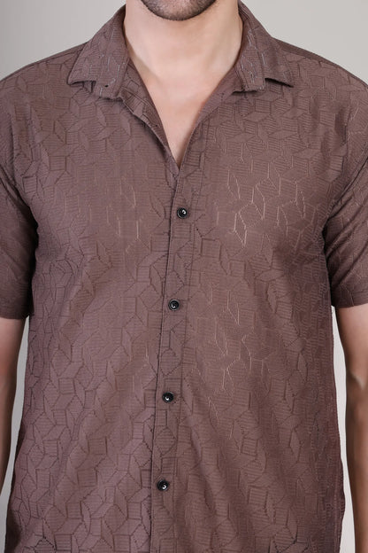 Men's Casual Half Sleeve Shirt - Light Brown | UHSS-149