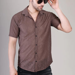Men's Casual Half Sleeve Shirt - Light Brown | UHSS-149