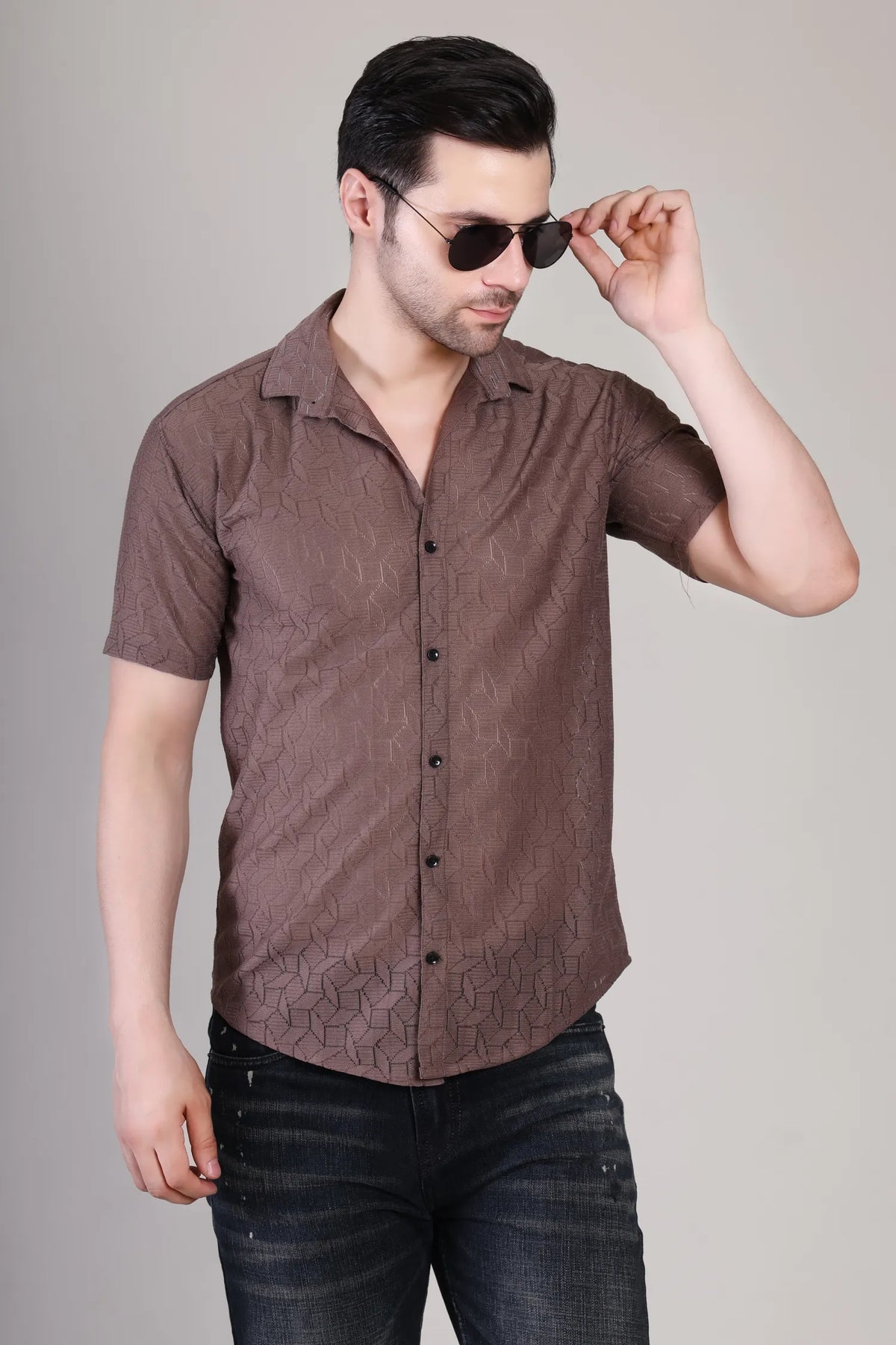 Men's Casual Half Sleeve Shirt - Light Brown | UHSS-149