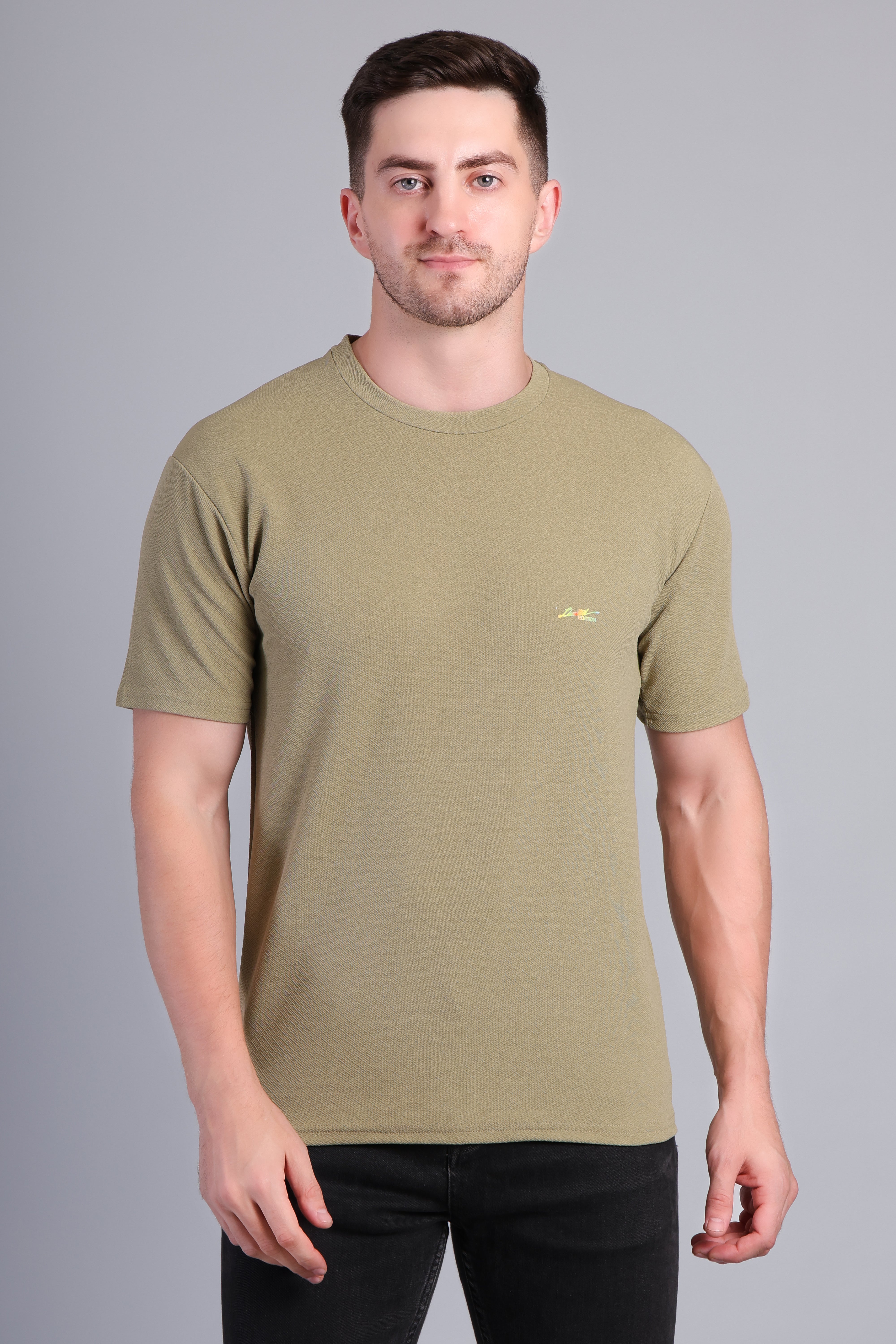 Men’s Olive Green Round Neck Half Sleeve T-Shirt-TS-233