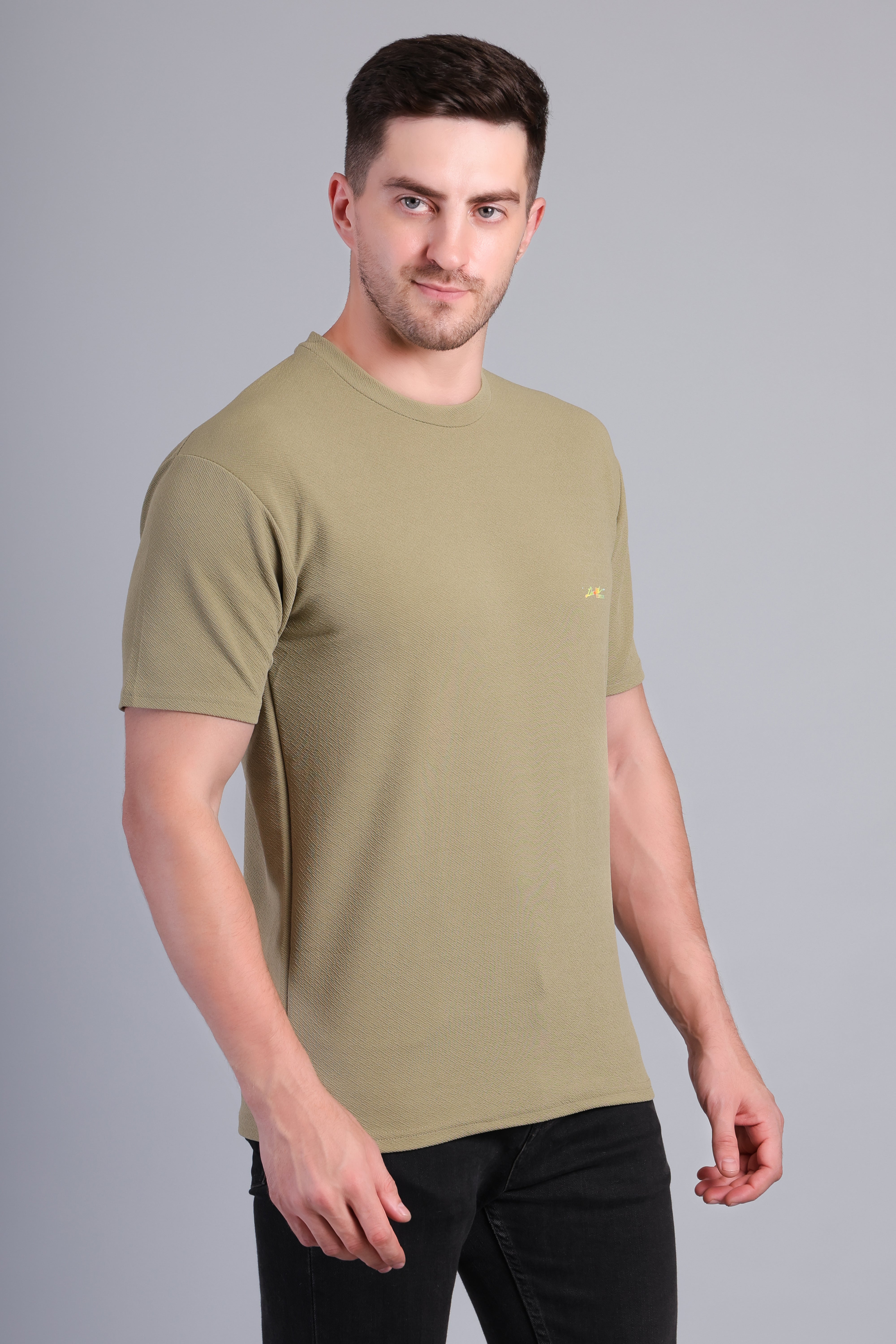 Men’s Olive Green Round Neck Half Sleeve T-Shirt-TS-233