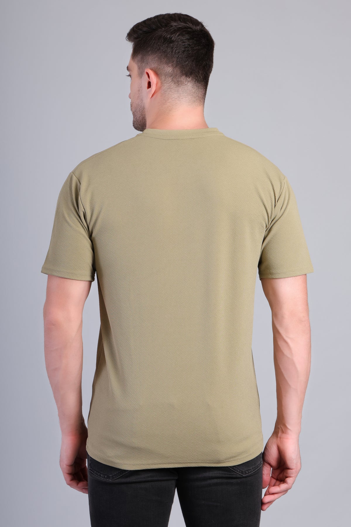 Men’s Olive Green Round Neck Half Sleeve T-Shirt-NS-33