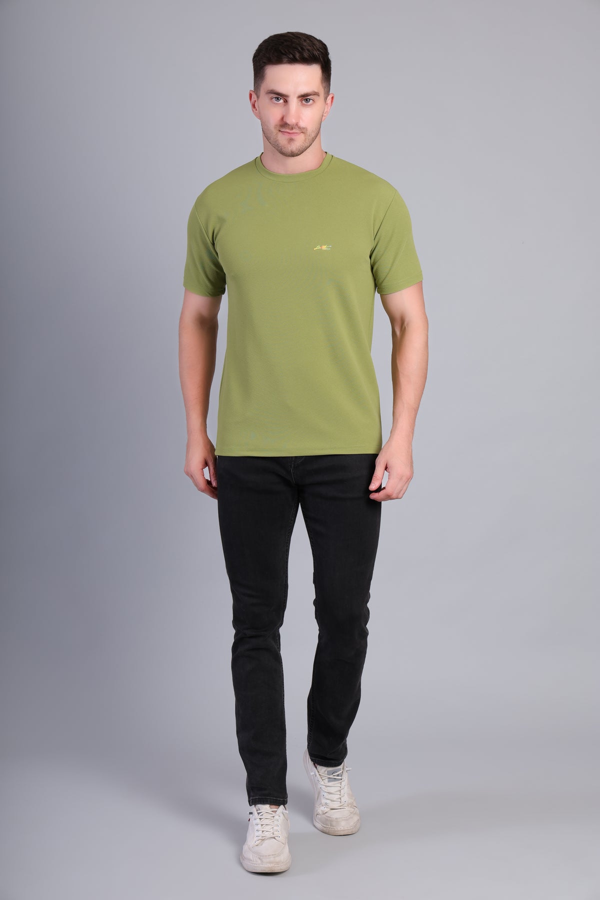 Men’s Army Green Round Neck Half Sleeve T-Shirt-NS-32_1