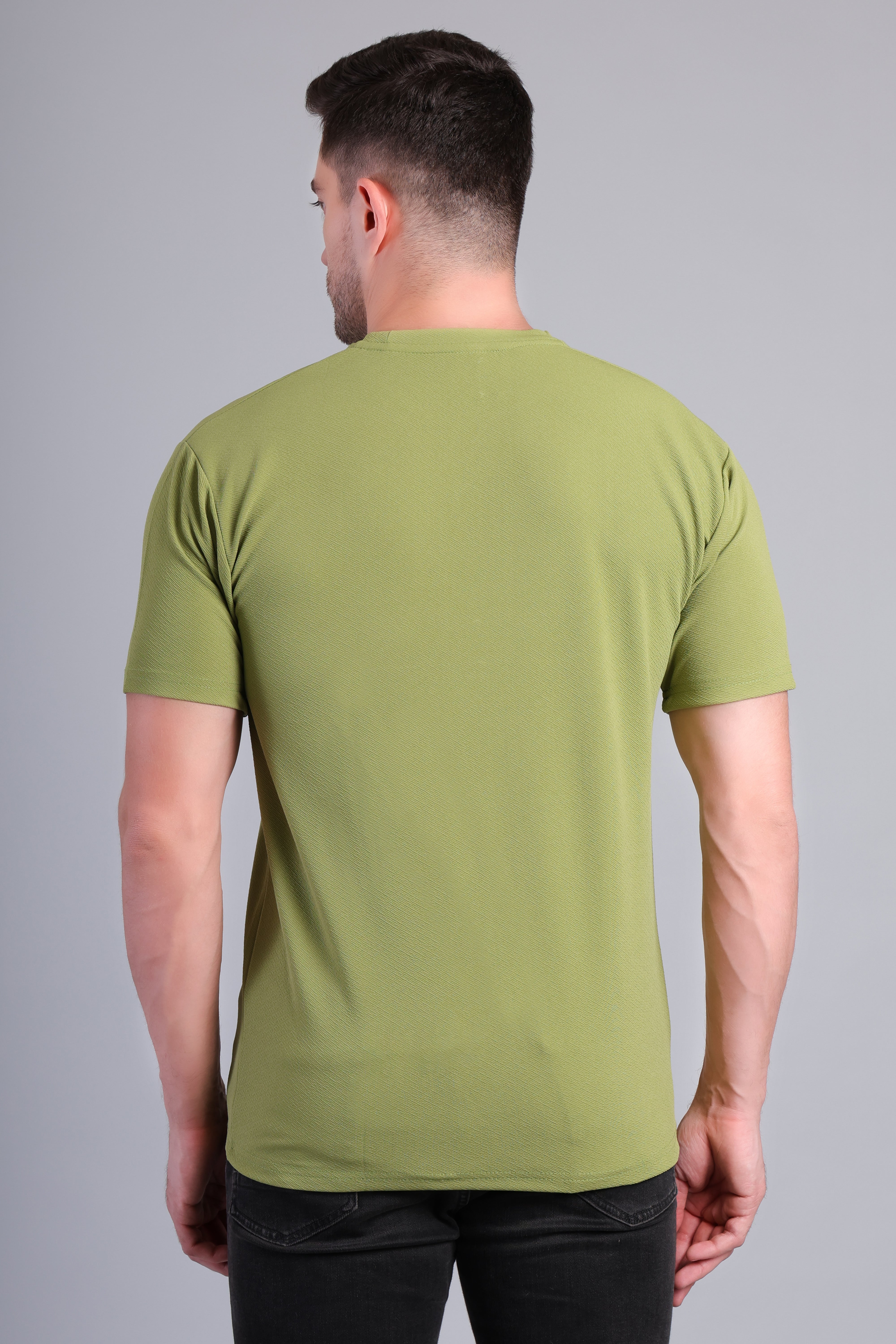 Men’s Army Green Round Neck Half Sleeve T-Shirt-TS-232