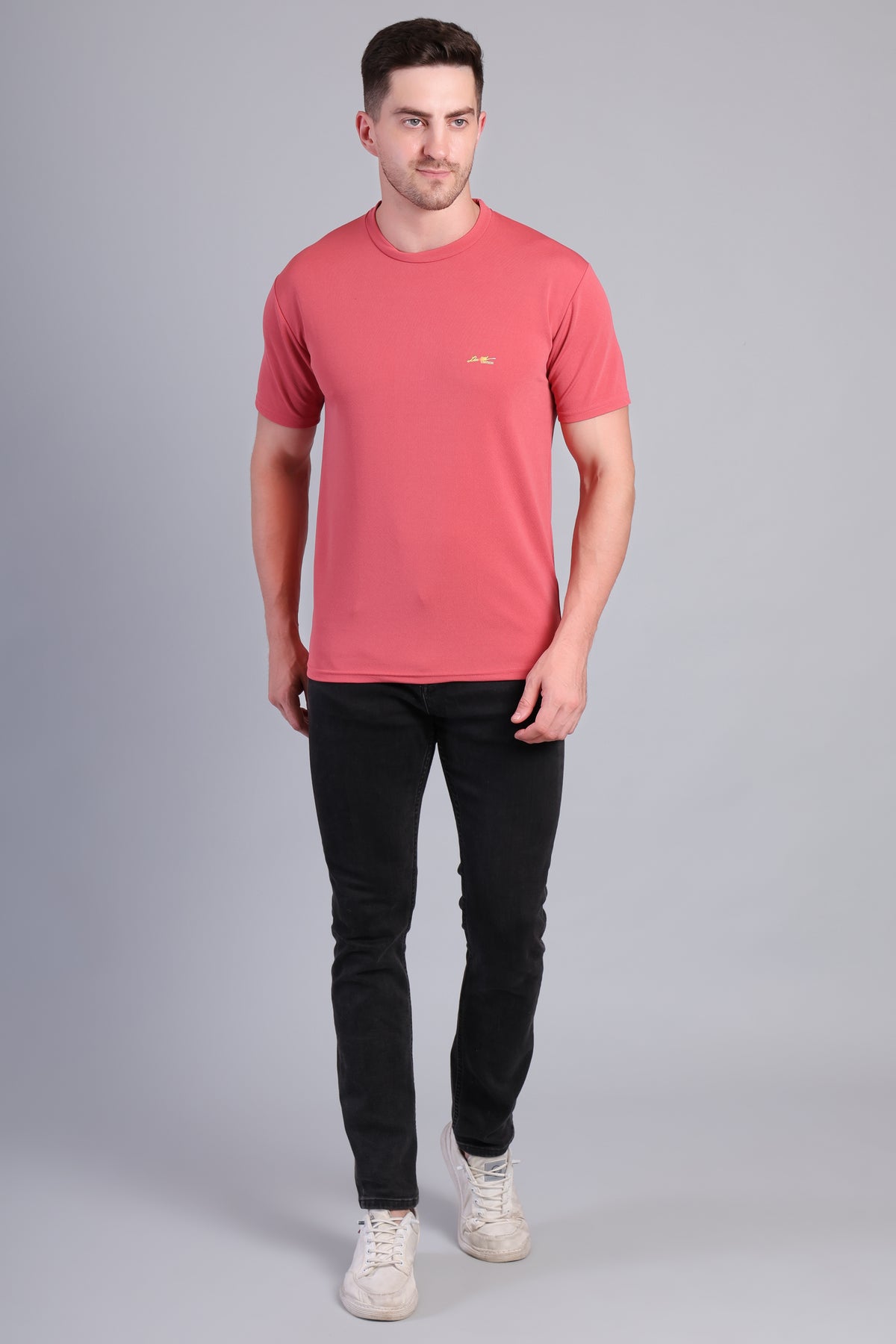 Men’s Brick Red Round Neck Half Sleeve T-Shirt- NS-36