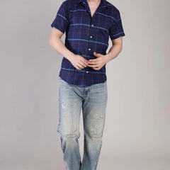 Men's Casual Half Sleeve Shirt - Check Blue | UHSS-157