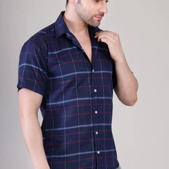 Men's Casual Half Sleeve Shirt - Check Blue | UHSS-157