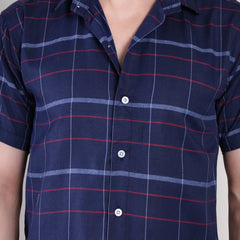 Men's Casual Half Sleeve Shirt - Check Blue | UHSS-157