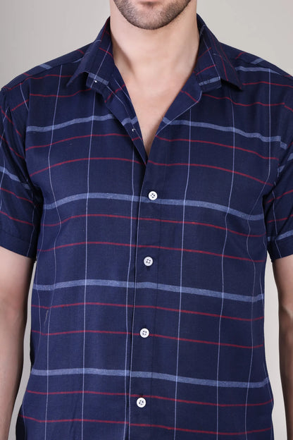 Men's Casual Half Sleeve Shirt - Check Blue | UHSS-157
