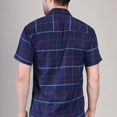 Men's Casual Half Sleeve Shirt - Check Blue | UHSS-157