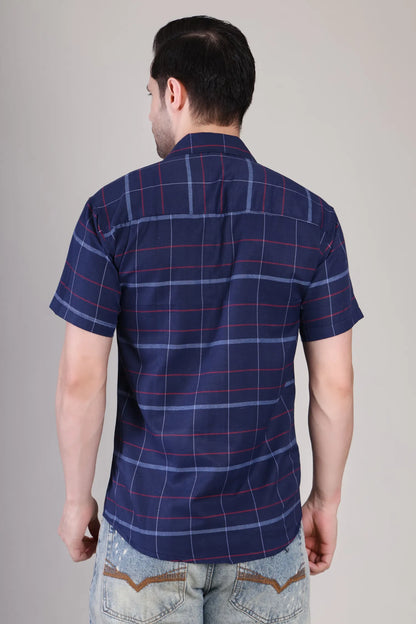 Men's Casual Half Sleeve Shirt - Check Blue | UHSS-157