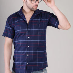 Men's Casual Half Sleeve Shirt - Check Blue | UHSS-157