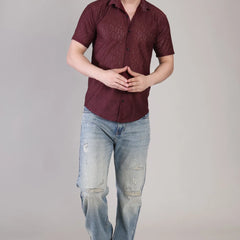 Men's Casual Half Sleeve Shirt - Maroon | SHS-154