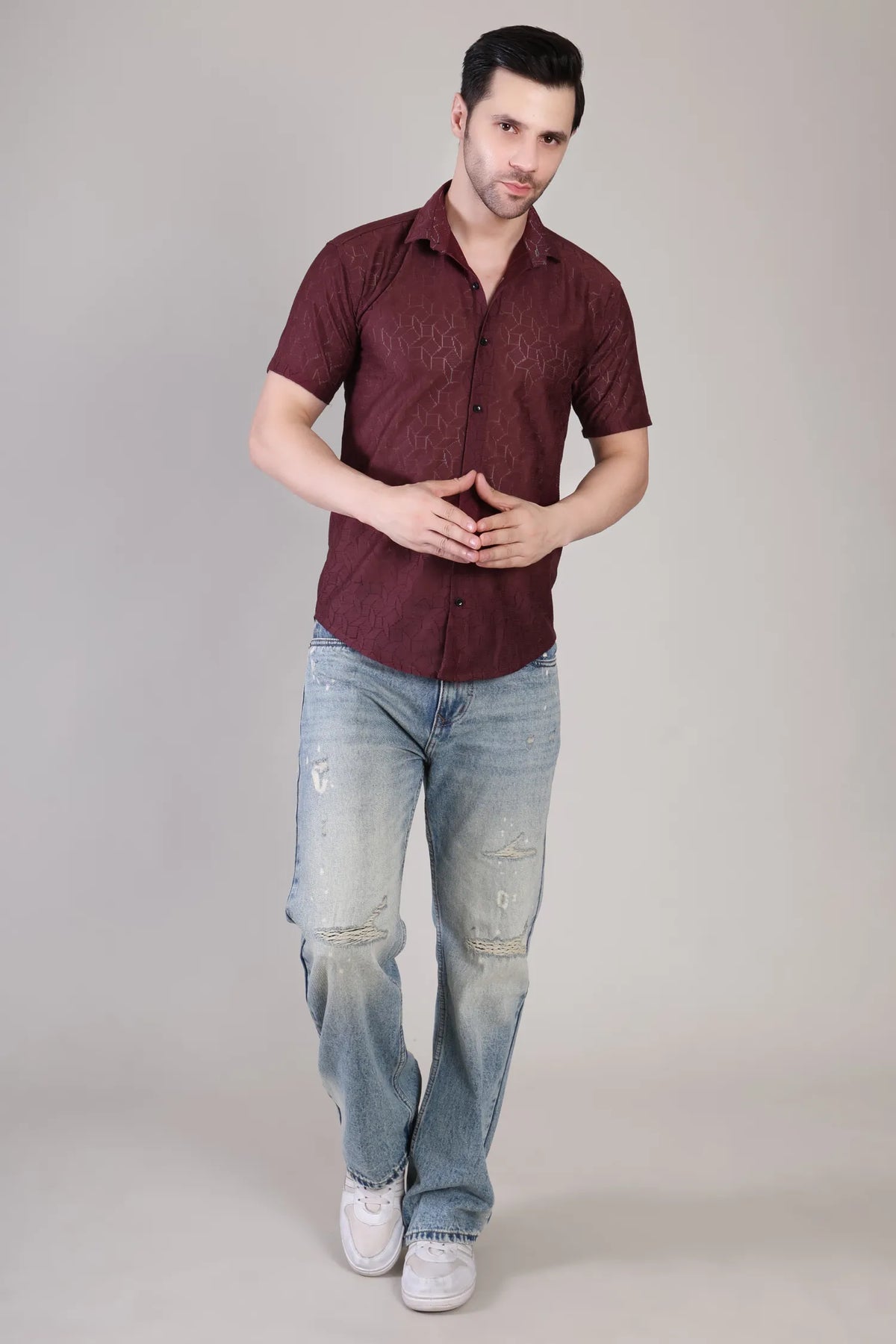 Men's Casual Half Sleeve Shirt - Maroon | SHS-154