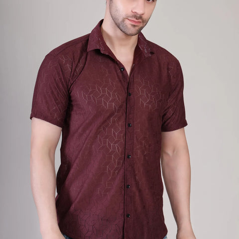 Men's Casual Half Sleeve Shirt - Maroon | SHS-154