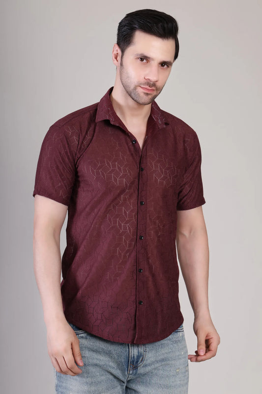 Men's Casual Half Sleeve Shirt - Maroon | UHSS-154