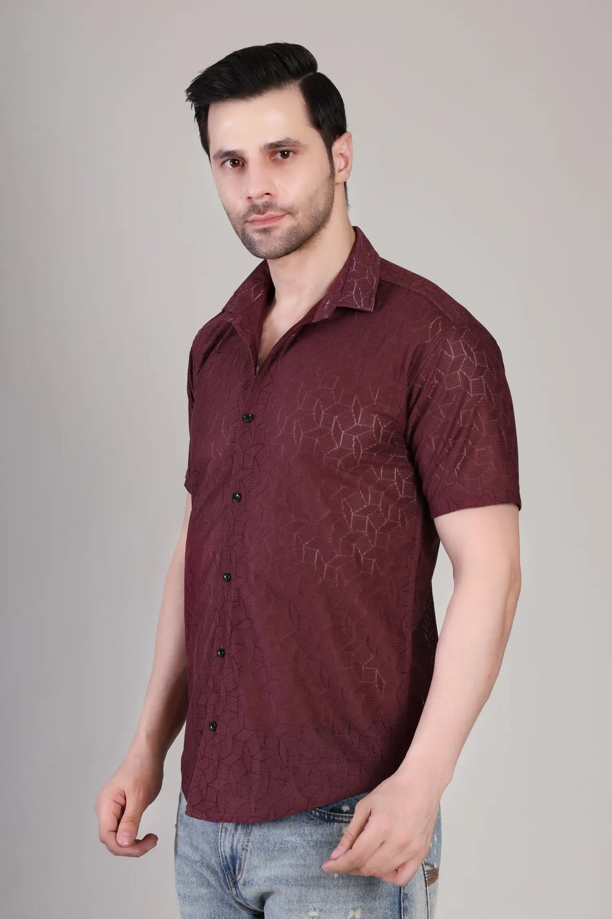 Men's Casual Half Sleeve Shirt - Maroon | SHS-154