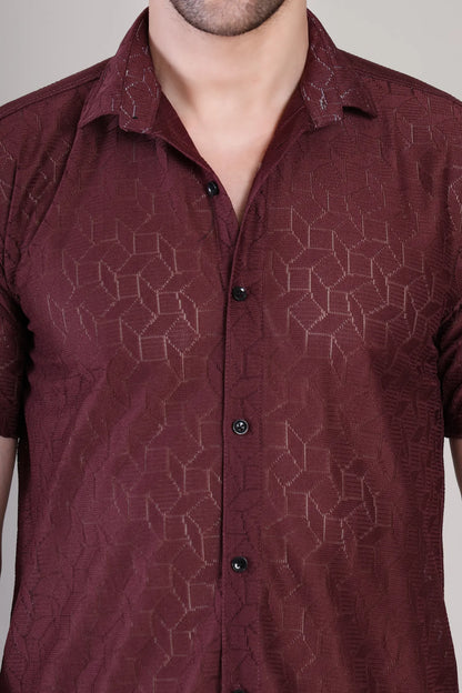 Men's Casual Half Sleeve Shirt - Maroon | SHS-154