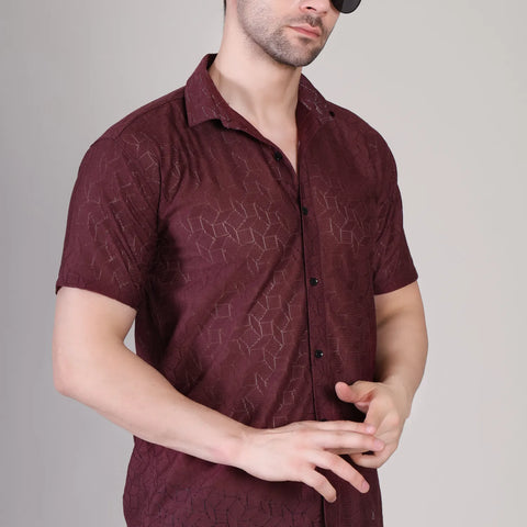 Men's Casual Half Sleeve Shirt - Maroon | SHS-154
