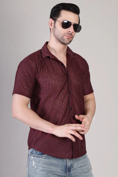 Men's Casual Half Sleeve Shirt - Maroon | SHS-154