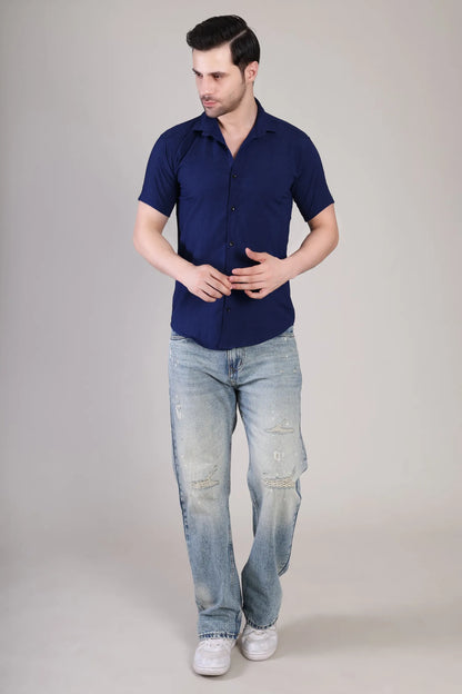 Men's Casual Half Sleeve Shirt - Blue | SHS-137