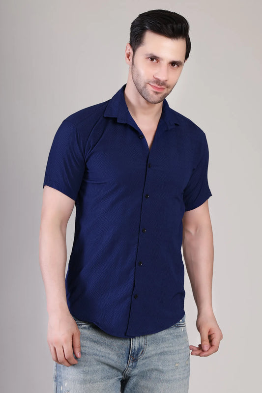 Men's Casual Half Sleeve Shirt - Blue | UHSS-137