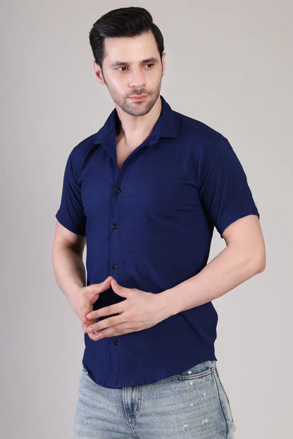 Men's Casual Half Sleeve Shirt - Blue | SHS-137